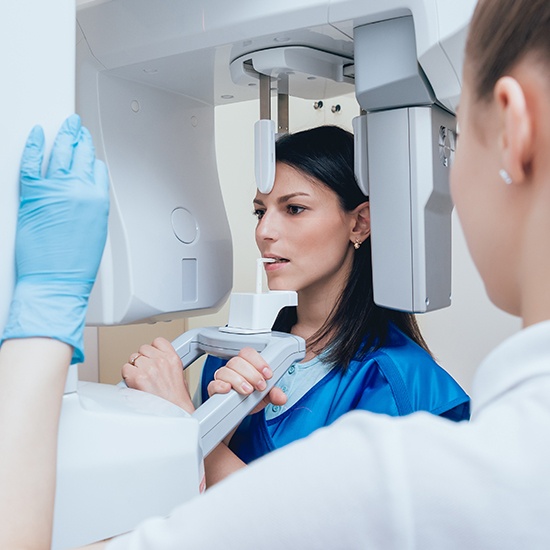 Patient receiving 3 D C T cone beam scans