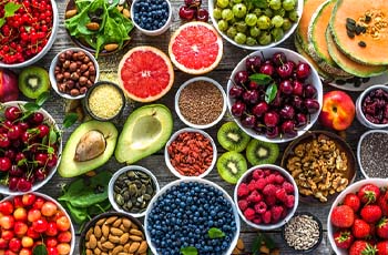 Series of foods laid out on a table