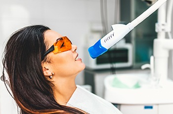 Woman receiving in-office whitening treatment